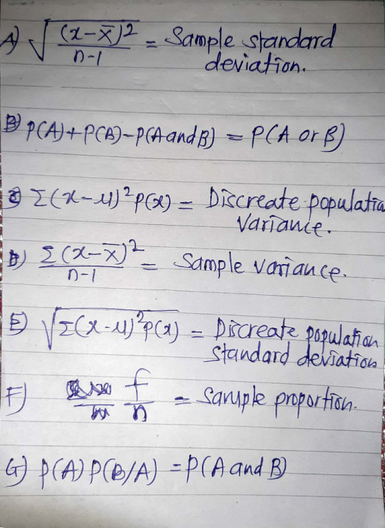 AJ (7.-)2 - Sample standard deviation. BPCA)+PCA)–PCA and B) = PCA or B) 0 2626-412PGU) = Discreate populatia Variance ED 3(2