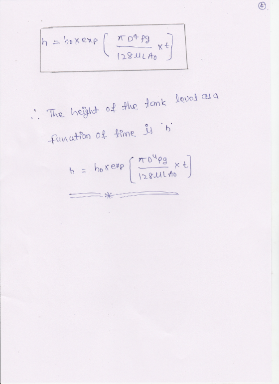 hニbox exp [ rT Dq.fg The hegof the tank level a a function of fine 、 he K exp