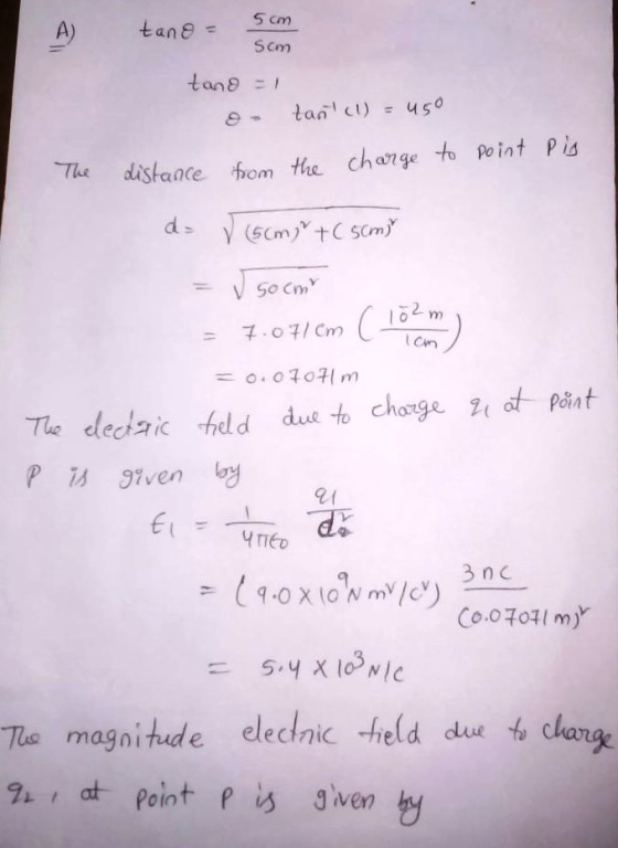 A) tan5m Scm distance fom the, change to point Pis l Cin The dlectaichld due to chogePiat et The magnihude electnic held due