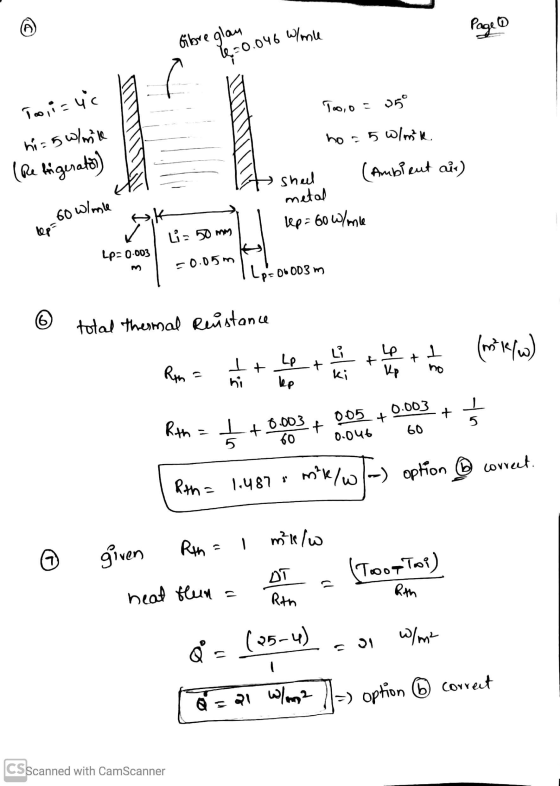 Page Gibre glan le=0.046 W/ml To,i=4c ni = 5w/mile Too, o = 25° no=5 w/mk shell (Ambiant aix) (Refrigerator) El metal 1 lp=60