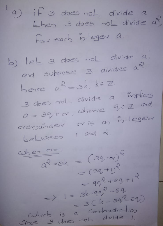 a) if 3 does not divide a Eben 3 does not divide for each islegen a s a b) let 3 does not divide a: and suppose 3 divides ad.