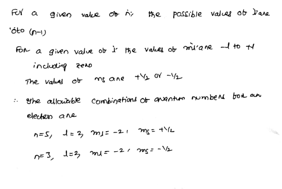 given value of ni the possible values of Nane for a foto (n-1) For a given value of ľ the values of miane ad to tt including