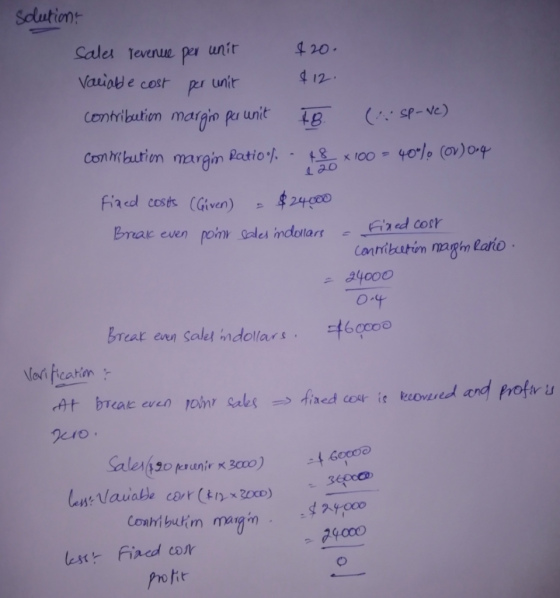 Solutions Sales Tevenue per unir 420. Valinbe cost 412 unir Contribution margin pe unit Sp-Ve) COn trlbeution margin Ratio I0