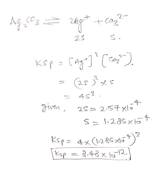 Ag co + C02 2 5 CAC 2 KSP= . 25 4s3 given 2= 2.S7xl S 1285x lo 4- SP= 41225 Ksp 2.48x I12
