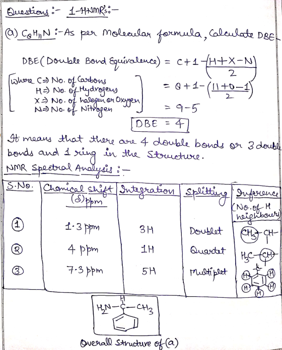 Questions :- 1-HNMRs :- @) Co M, N :-As per molecular formula, calculate DBE DBE( Double Bond Equivalence) = C+1+H+X-N Where