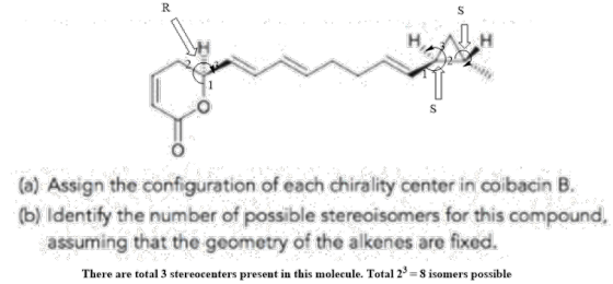 (a) Assign the configuration of each chirality center in coibacin B. (b) Identify the number of possible stereoisomers for th