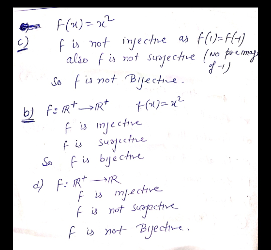 of be F()=ve? % f is not injective as f(1) = f(-) also f is not suojecture (no pore mali so f is not Bijective. by få lRt R*