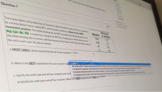 www Question 7 The transcription and production of a protein called interferon betale Biscepated by a transcription factor ca