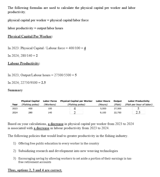 The following formulas are used to calculate the physical capital per worker and labor productivity. physical capital per wor
