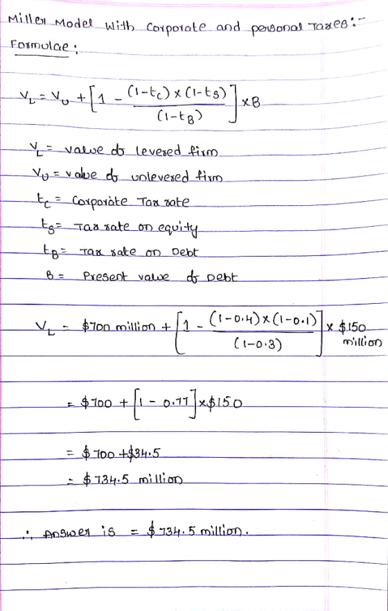 Miller Model widh Coipoiate and peisonal Taa8 : - Foimulae (-t) C-ts) xB (1-t8 value db_levesedfiro Vy= v olve dyuolevesed ti