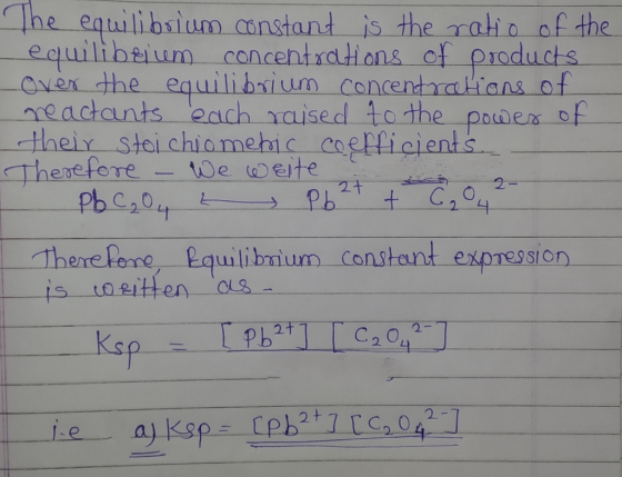 The equilibrium constant is the ratio of the equilibrium concentrations of products Over the equilibrium concentrations of re