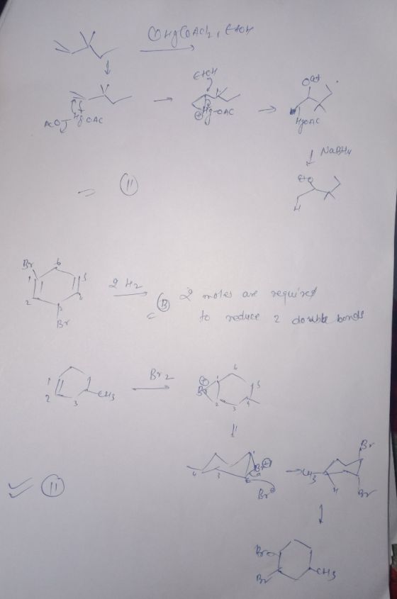 ♡ kg CO Ach tror * Conglona, Eter ACOJ HOOAC HAC 1 Nabil te 9 . motes are required to reduce a double bonds