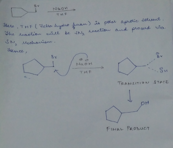 Naon, Naon THE dere , THE (Tetra hydro furan) is polas aprocic solvent. The reaction will be vn reaction and proceed vice SN
