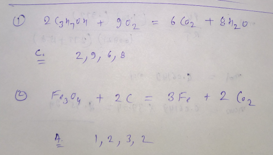 & 2 (gton + 902 = 6CO2 + & 620 C 2,9,6,8 Fegon, + 20 = 356 & 2 Co2 9. 1, 2, 3,2