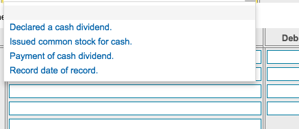 Declared a cash dividend Issued common stock for cash Payment of cash dividend Record date of record. Deb