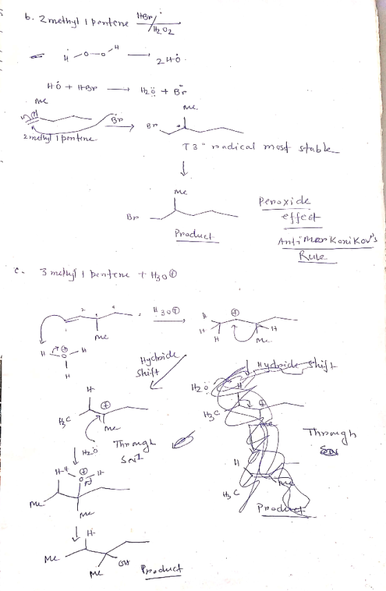 b. Z methyl Ipertene Hovla 1-0-0 — 240 HÓ + BY th + Br <BR> Brid 2rnety i penterne T3 radical most stable me Peroxide effec