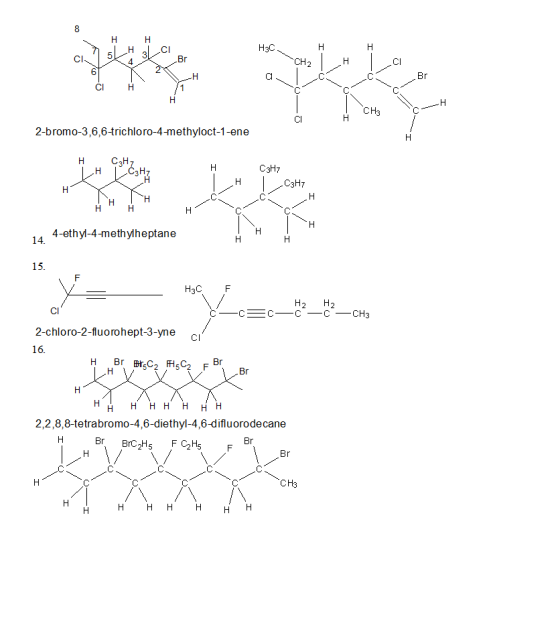 н н Пяна сі нэс 1 н іс б с Rr — 0 — 0 усно-Н 2-bromo-3,6,6-trichloro-4-methyloct-1-ene н С3Н7 TH TC3H7 1. I Cahy C3H7 сон HH