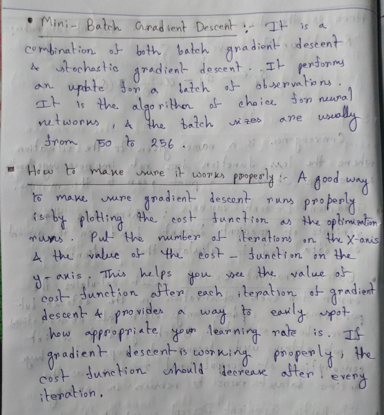 A. Mini Batch Gradient Descent It It is a combination of both batch gradient descent stochastic gradient descent, gradient de