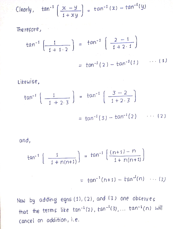 Clearly, tant (754- tan-(x) – tan-hly) | 1 + xy Therefore, tan Hisz) = tans (7771) = tan-12) - tap-111) ... (1) Likewise, 1