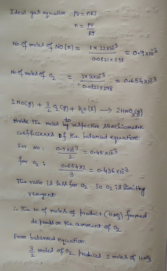 RT No.of melo).c千Noln) = TX-2WC -o-9 x1o3 Oo82) x 298 No.of melesofo, -TXT6x163.-- 0.654x63 2 HNO Lo 3 0:654x2 = o. 436x103 a