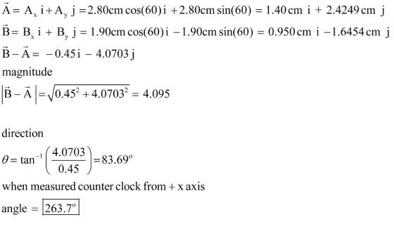 A- A, i+Ay j 2.80cm cos(60) i +2.80cm sin(60) 1.40cm i + 2.4249 cm j B-B. i + By J-1.90cm cos(60) i-1.90cm sin(60) 0.950 cm i