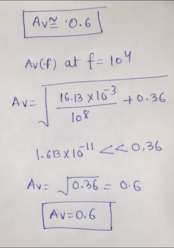 Avy 0.6 Av (f) at f=104 Av= 16.13x103 +0,36 108 1-613 x 16 << 0,36 Av= 10.36= 0.6 Av=0,6