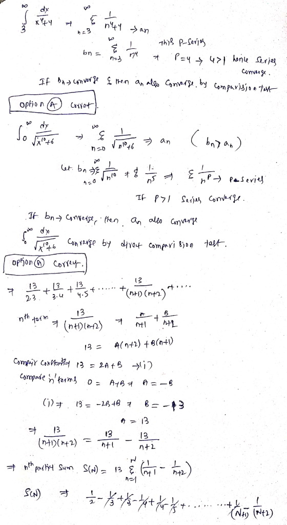 - bn = - this P-Series na ne t .P=4 471 herice series converge & then an alle Converge by comparison test If bat converge opt
