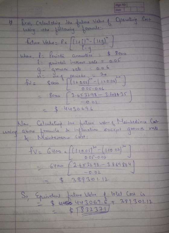 Page No. Date 6 Operating Cost first Calculating the future Value of using the following formules future Value - Px (itish (1