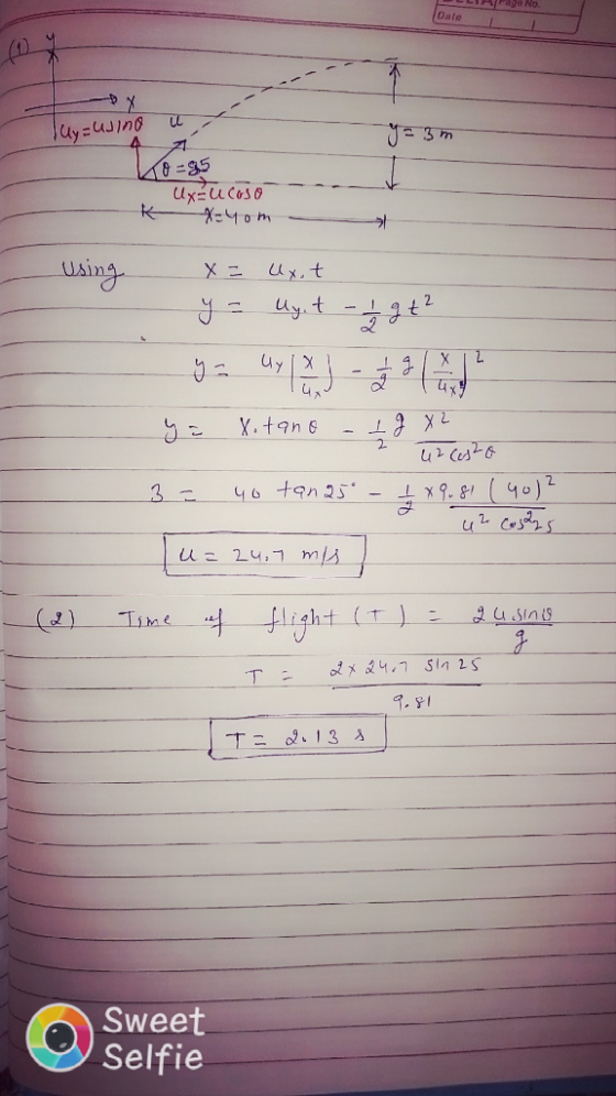 LLIBE No. Date My=usino ut y=3m K8=95 K Ux-ucoso X=4om - x = Uxot * محکم y = Uy, t - 1 g +² ya Kitano - 53 x2 3 = 40 tang5° -
