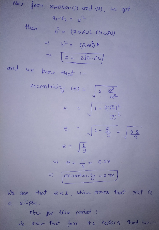 No frem equoton d) and ) we h 2 than amd we Rne thoat 2 3 9 3 We see thot e a elupse uhicl proves tha odbit is No fr time pes