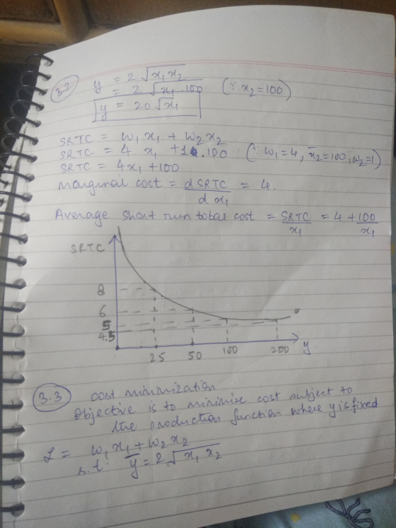 - 2 vaga y = 2 5a 100 Tu= 20 vau 2 = 100) SRTC = Wie & Wor SRTC = 4.2 +16.00 (0,24, K2=100, w =1) SRTC = 4 x1 +100 Mouginal c