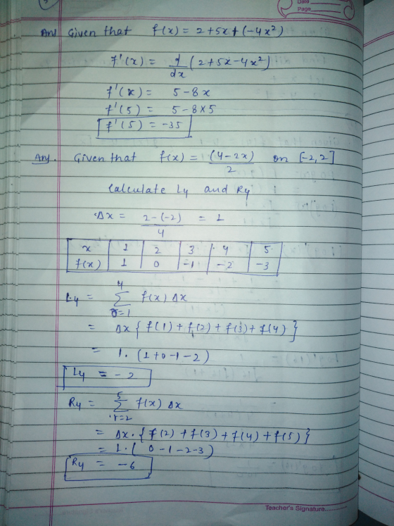 Page And given that f(x) = 2 + 5xt (-4x²) 7(x) = f(2+52-4x²) du f(x) = 5-8 x +15) = 5-885 If15) = -35 Ane Given that Given