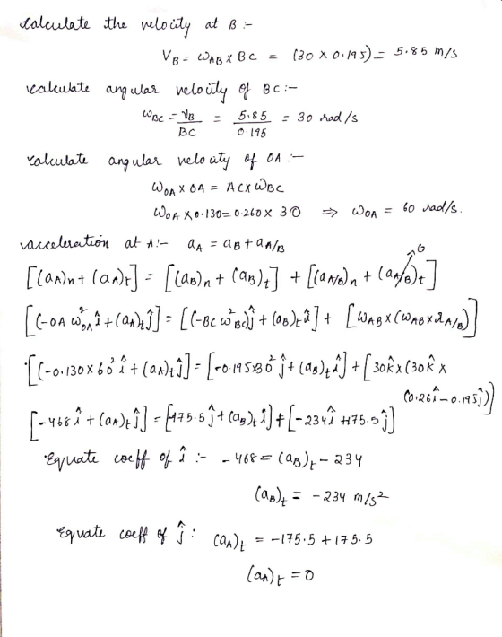 dalulate the weloily at B- (30 x 0.15)5.%5 m/s Vв- сддвх вс calulate ang ular veloüly BC 5.85 : 30 had /s BC O195 Yalulati an