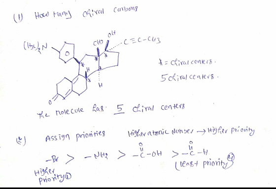 U Carbong Hood Many Miral CG .. C = C- A = Chiral centers. 5 Chiral centers . the holecule has 5 liral centers ( Assign -Bv >