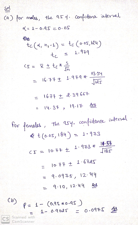 soy confidence internal (a) for moles, the 95% X = 1-0.95 0.05 tcca, n,-1) = tc (0.05,624) to 1.979 (I = x + tc * 13.54 = 16.