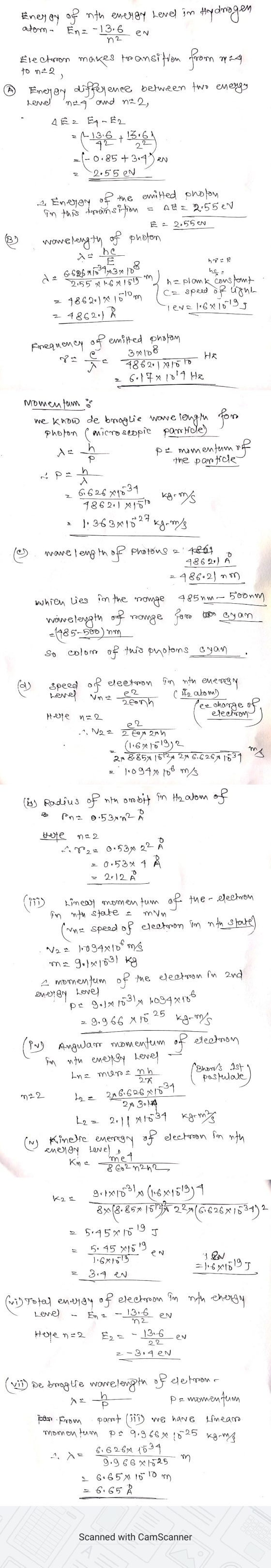 eN n2 + E 61626x1039 Eney ay of with energy level in Hydrogen atom- Ene - 13.6 Electron makes transition from ps4 to na ® Ene
