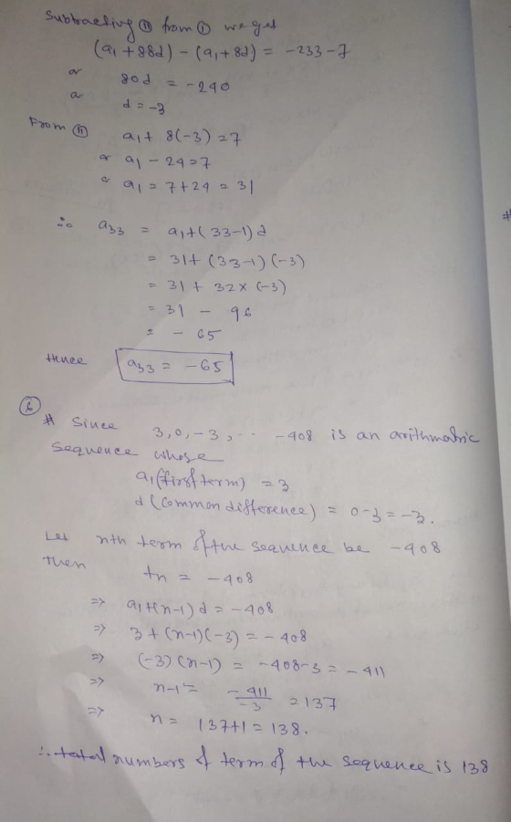 Subtracting ① from 6 we get (a1 +882) - (9,+83) = -233-7 ar = -240 From D alt 8(-3) 27 a - 24-7 a12 7+2 4 2 31 + a33 ait (33-