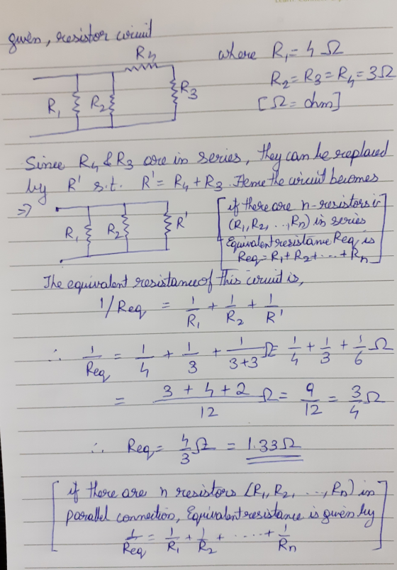 gwen, resistor wint RD where R = 42 Rq = Rg = R₂ = 32 [2=chm R. Z R by R sit. R R, { Rz + I 1 Ra - Since RG & Rg are in serie