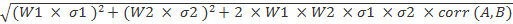 (W1 x 01)2 + (W2 x 02)2 + 2 x W1 XW2 X01 X 02 x corr (A,B)