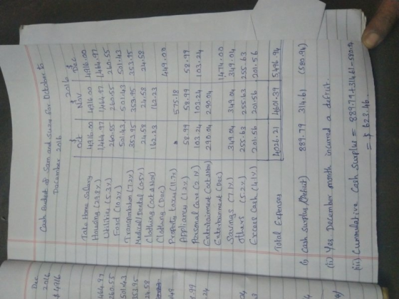 Dac Cash Budeat &Sam and Suzy Bor October to Dacamber 20lb 2011b Dec Tate Home Salasy Housing (29.2y) Utlities Ls.3y) Ford Cl