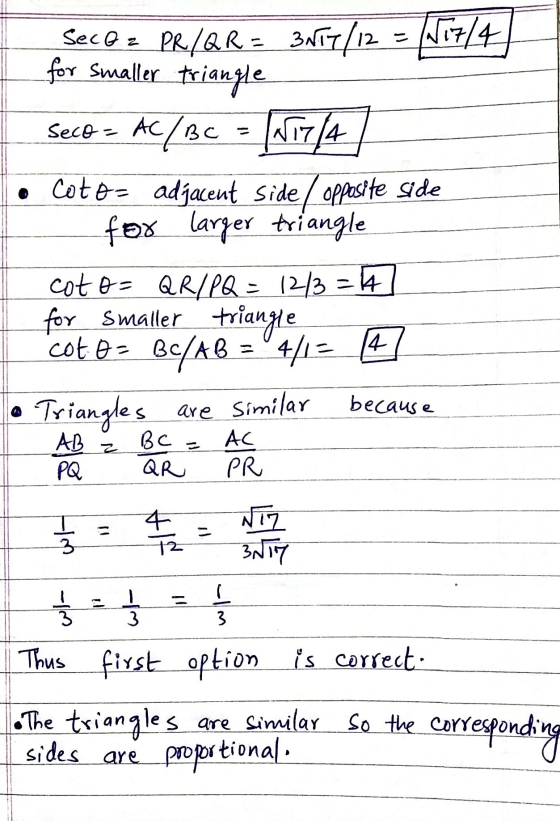 SecQ = PRIBRE 3N17/12 - 117/4 for smaller triangle Seco - AC/BC = N174 • Cote- adjacent side opposite side for larger triangl