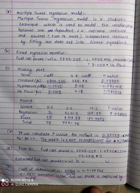 the relationship (b) multiple linear regression model :- Multiple linear regression model is a statistic technique Chich is u