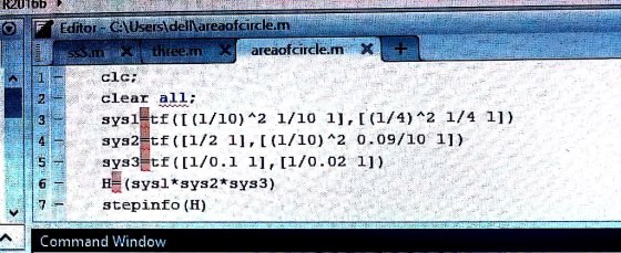 sdellareaofcircle.m ree.m SYS2 E (I1/2 1, (1/10) 2 0.09/10 11) stepinfo (H) Command Windo
