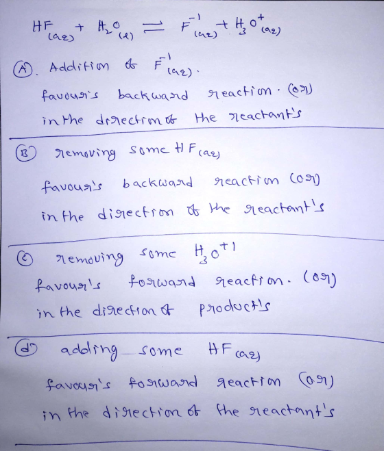 -) tH (ar) HF + 0 (2) (a2) FLae) Addifim d 1eaction o back wand favouss Hhe eactans in the drne chrm o H F SOme nemaving (a2)