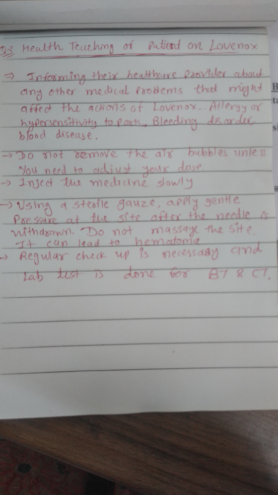03 Health Teuchng of Paticant on Lovenox 2 Informing theix heathure Paovider abaled Ciny other medical Prodems that mightBE a