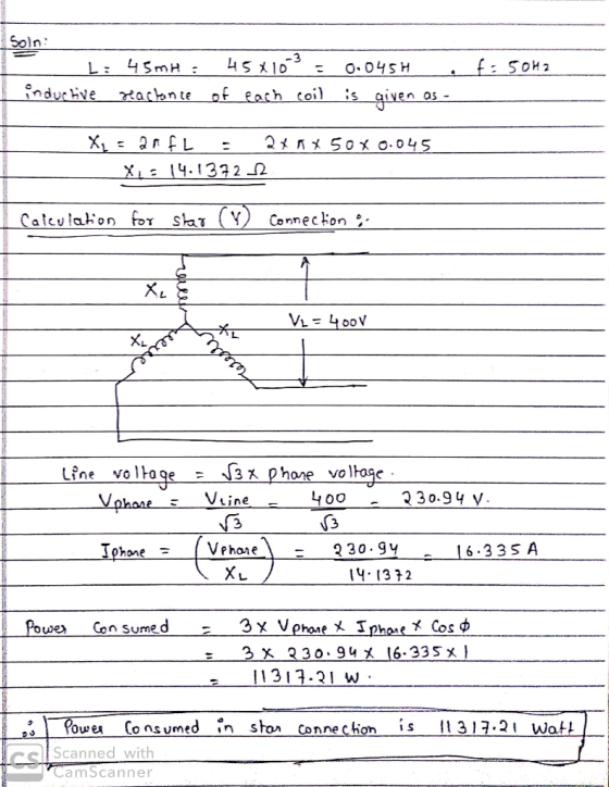 Soln: L: 45mH: 458103 inductive rackince of each coil こ f: 5042 . 0.045H is given as - - X = 2nfl 2x ax 50x 0.045 X 14.137212