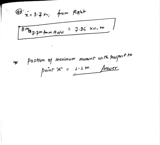 @a x = 3.7rn from Right mauzoqm from Rught s 7.26 knom * postom of maximum moment with respect to Answer A - bitm point A