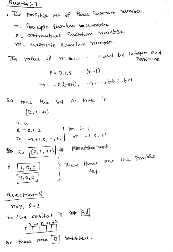 Question ; The possible set of three quantum number, n= Principle quantum in number e= azimuthal quantum number m= Magnetie q
