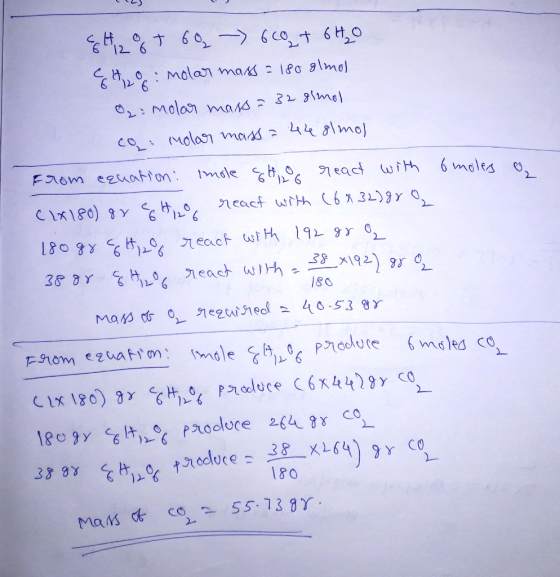 & H 2 %T 60 - 6cout 6 Ho & H 2 O molar mass = 180 glmol = molar mass=32 grmol co: nolar mass = 448lmol From equation: Imole &