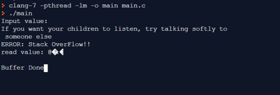 ? clang-7 -pthread -lm -o main main.c ./main Input value: If you want your children to listen, try talking softly to someone